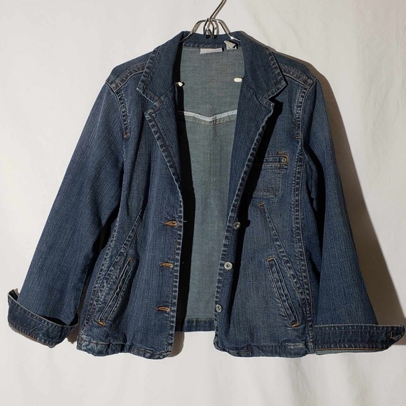 Chico's Platinum 3 Button Stretch Denim Jacket w/ Side Pockets Size 2 - Picture 7 of 10